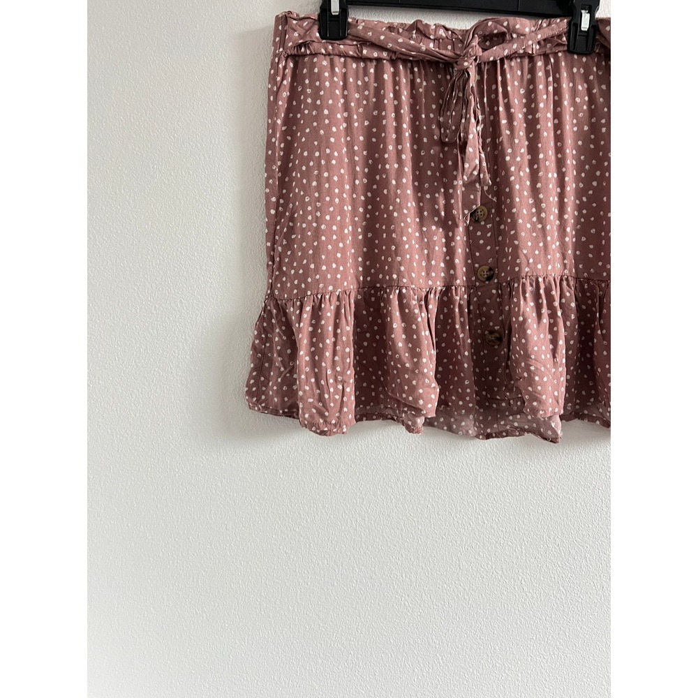 Indigo Rising Mauve Pink White Polka Dot Mini Skirt XL Boho Coquette Shabby Chic - Picture 2 of 6